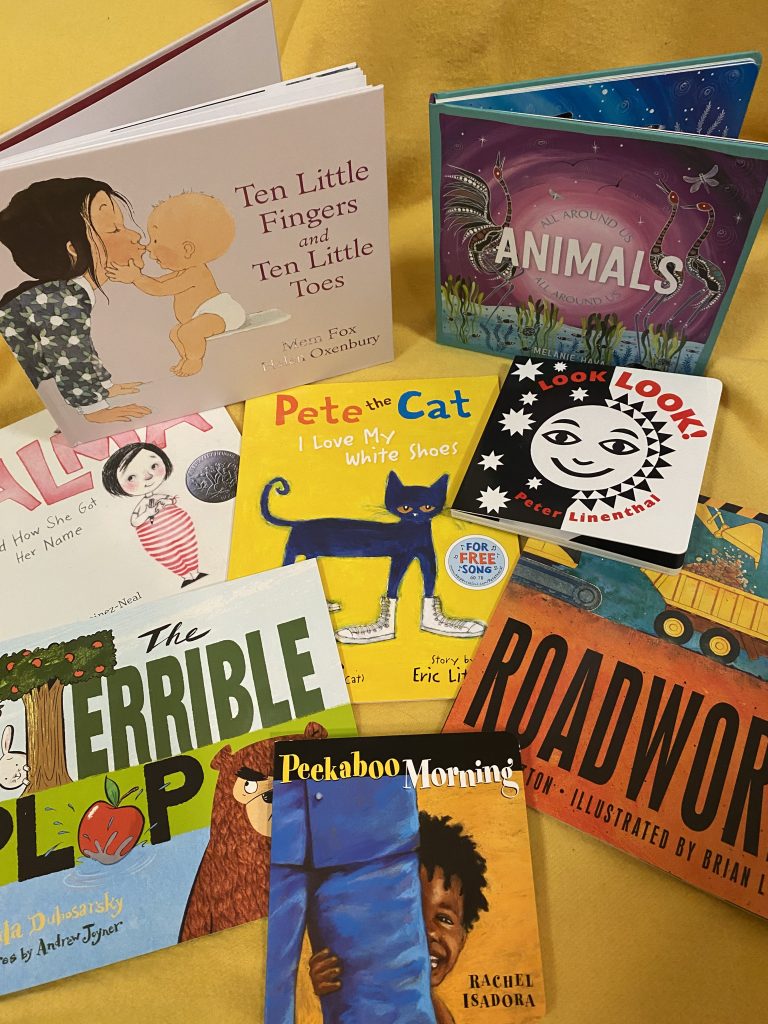 The photo shows examples of books included in the package Super Lifting Literacy Champions receive.